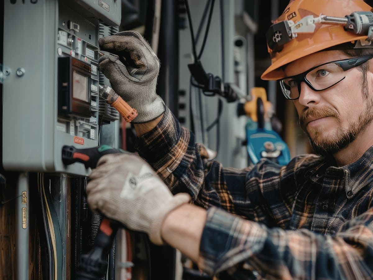 Electricista ajustando instalación eléctrica